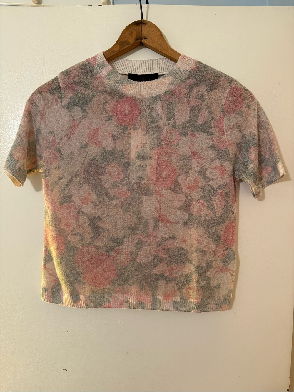 NWT Zara Floral Print Sheer Knit Top Size S Pink Gray 1822/018